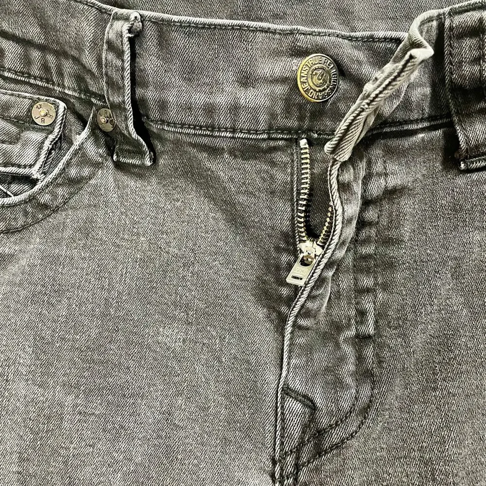 True Religion Rocco Jeans Flap Back Relaxed Skinny Fit Gray Jean Men's Size 34